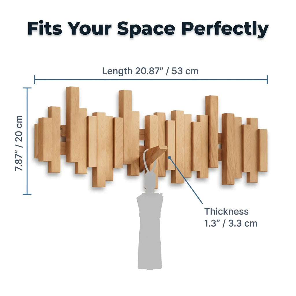 PianoHook™ - Handcrafted Solid Wood Wall Rack with Foldable Piano Key Hooks