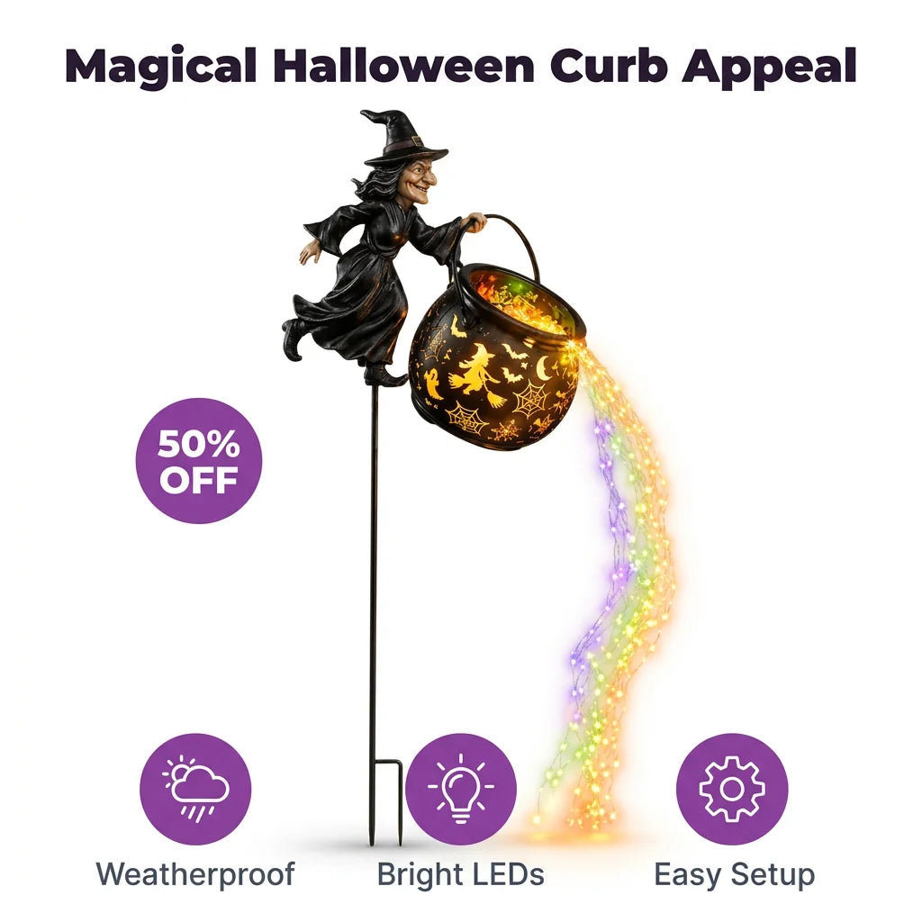 MagicBrew™ - Illuminated witch garden stake with magical projection effects