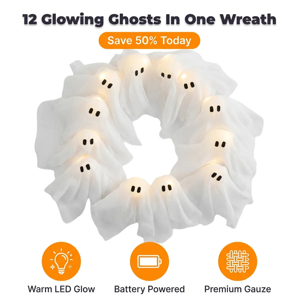 BooLight™ - Enchanting LED Halloween Ghost Wreath