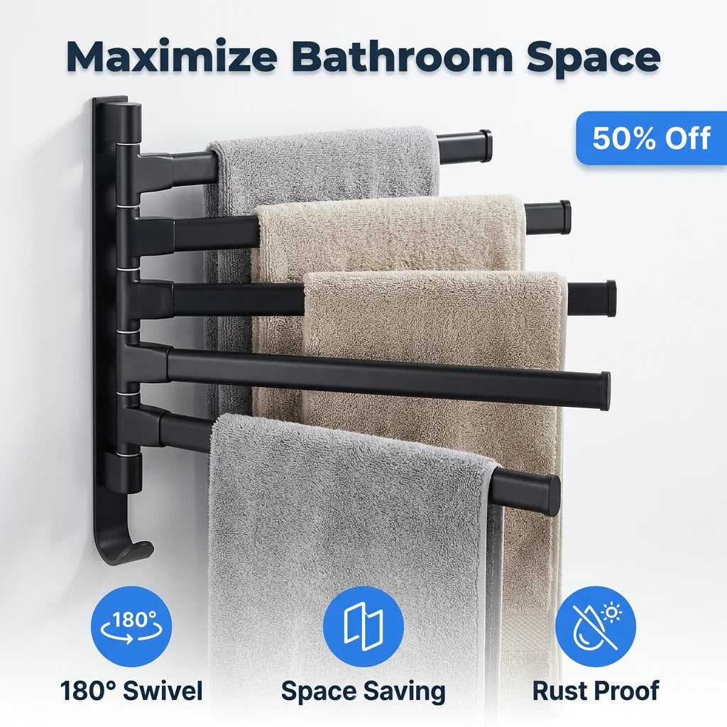 FlexArm™ - 5-Arm Swivel Wall-Mounted Towel Holder