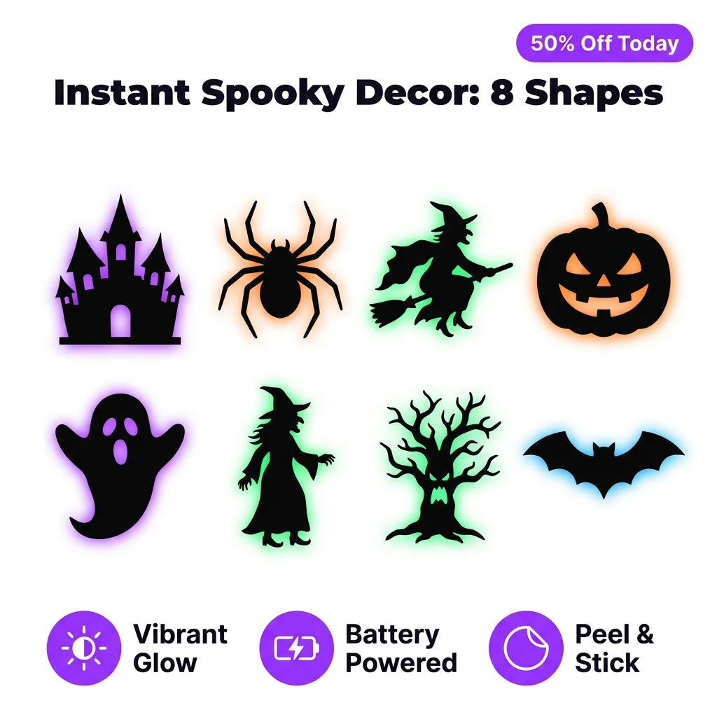 WallGlow™ - 8-Pack Halloween LED Silhouette Wall Lights