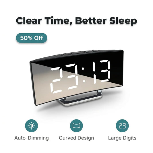 EasyTime™ - Noční budík se zakřiveným LED displejem s automatickým ztlumením