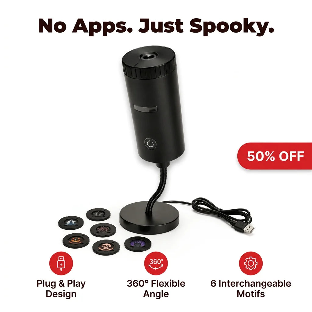 SpookBeam™ - HD Halloween projector with 6 interchangeable spooky themes