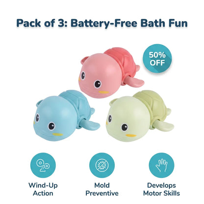 FunSplash™ - 3 Piece Wind-Up Swimming Turtle Bath Toy Set