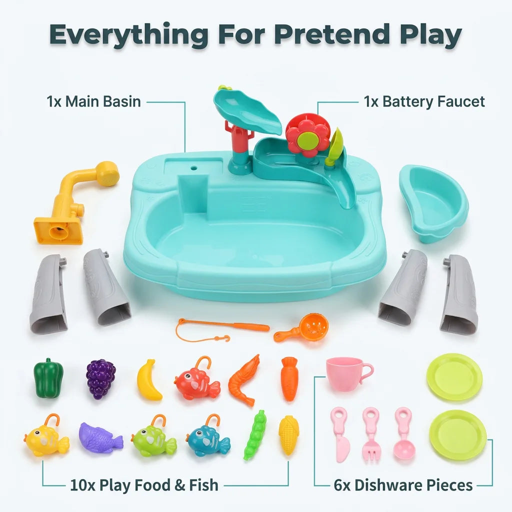 FunSink™ - 2-in-1 Pretend Kitchen and Fishing Water Table