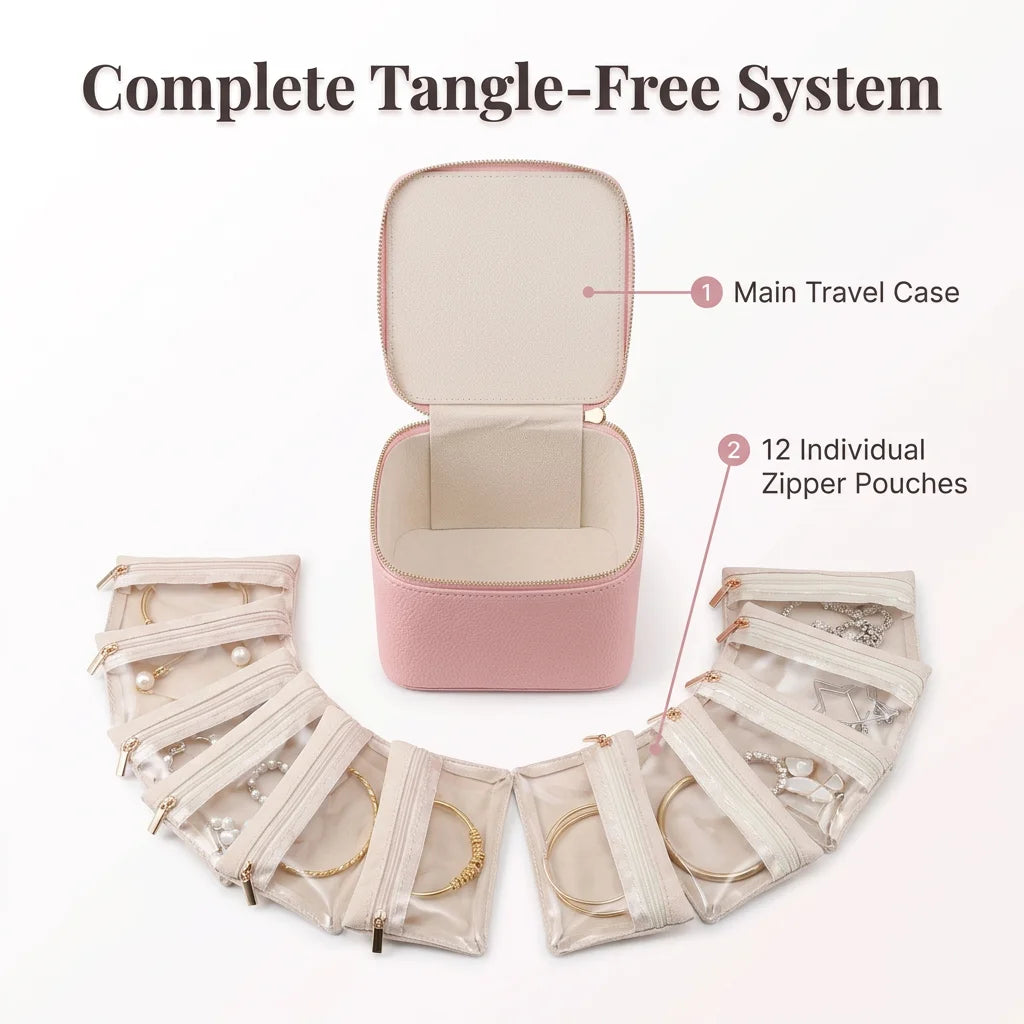 JewelZip™ - Portable jewelry organizer with 12 secure zipper pockets