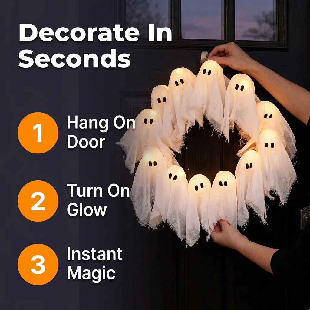 BooLight™ - Enchanting LED Halloween Ghost Wreath
