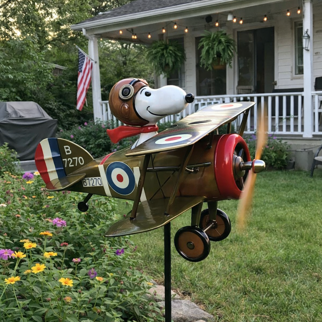 飛行機ガーデンウィンドスピナー - スヌーピーの屋外装飾