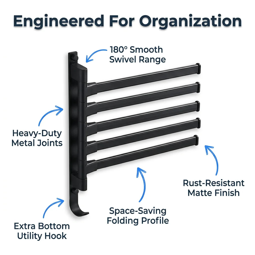 FlexArm™ - 5-Arm Swivel Wall-Mounted Towel Holder