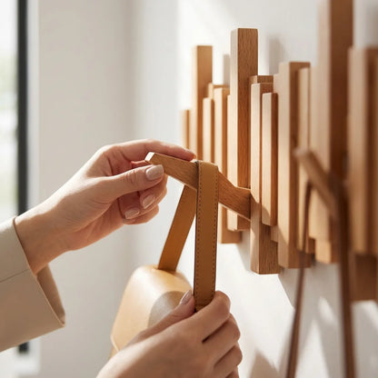 PianoHook™ - Handcrafted Solid Wood Wall Rack with Foldable Piano Key Hooks