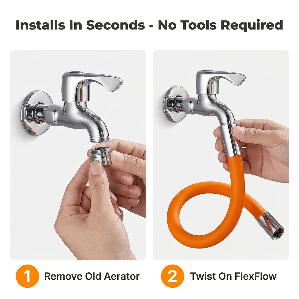 FlexFlow™ - Raccordo girevole a 360 gradi per rubinetto, per risciacqui senza schizzi