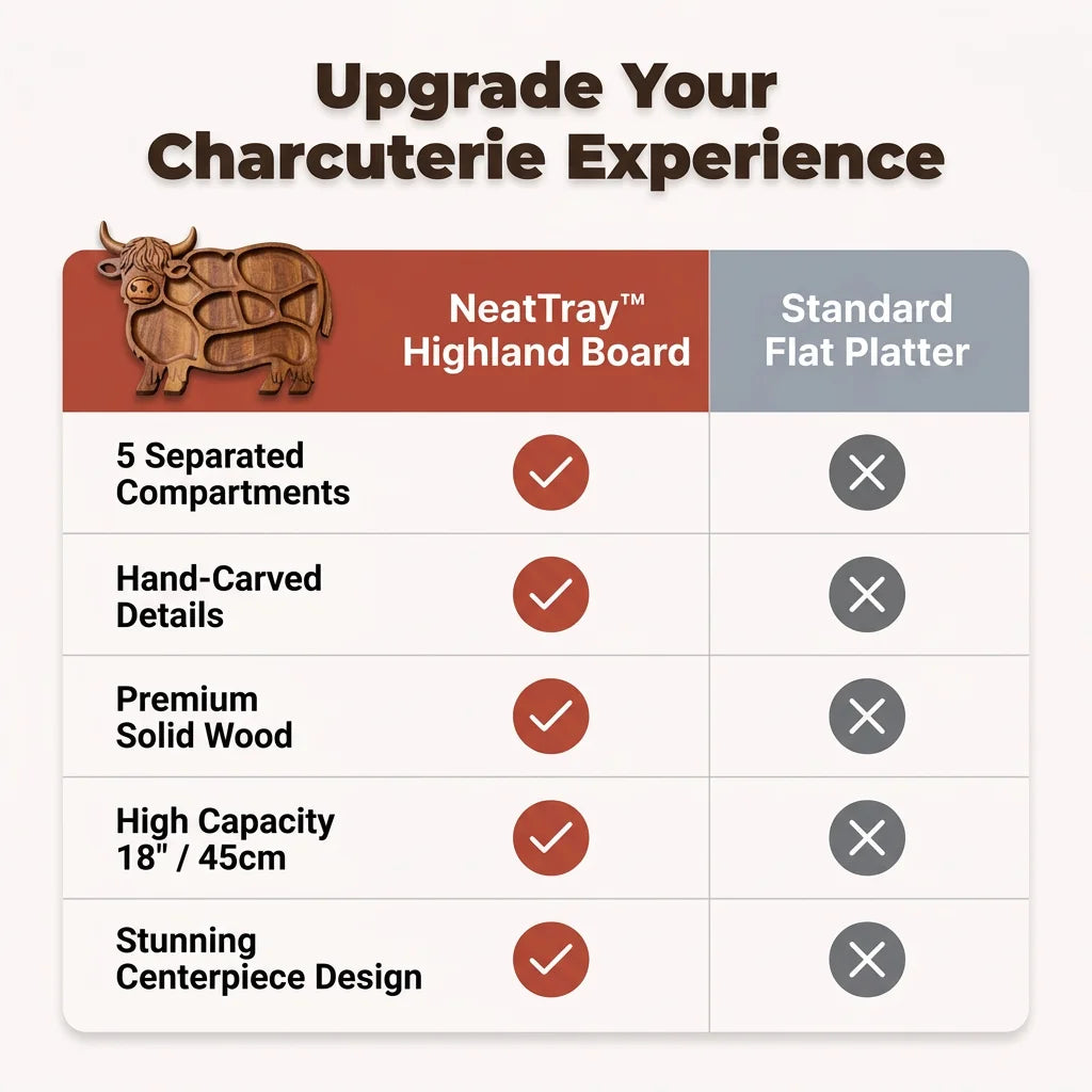 NeatTray™ - Hand-carved solid wood highland cow serving board