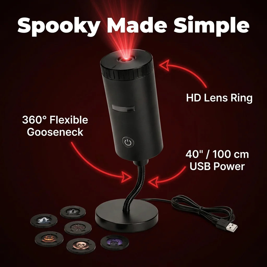 SpookBeam™ - HD Halloween projector with 6 interchangeable spooky themes