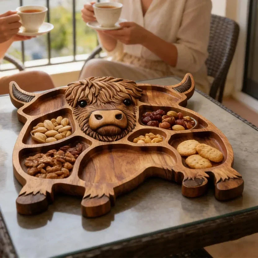 NeatTray™ - Hand-carved solid wood highland cow serving board