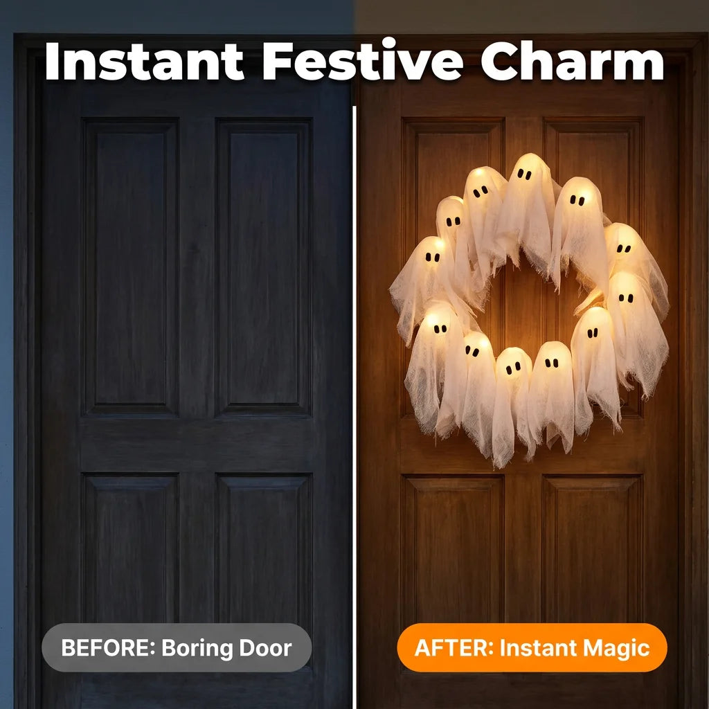 BooLight™ - Enchanting LED Halloween Ghost Wreath
