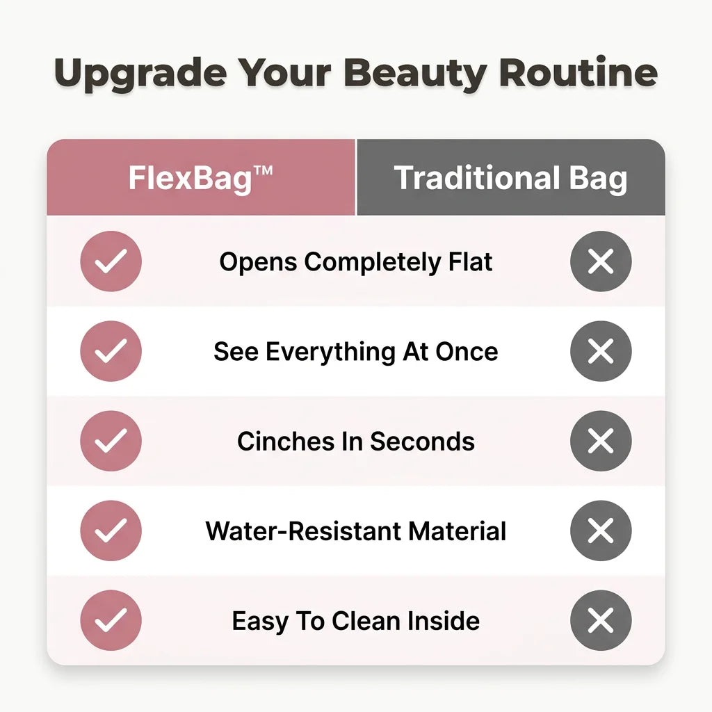 FlexBag™ - Instant-access drawstring makeup organizer