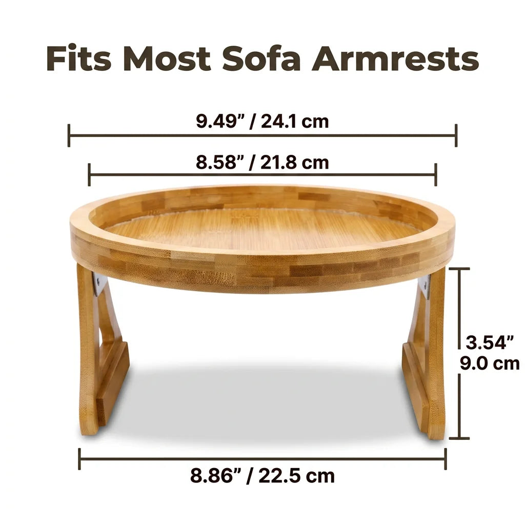 FlexTray™ - Flexible solid wood armrest table for drinks and snacks