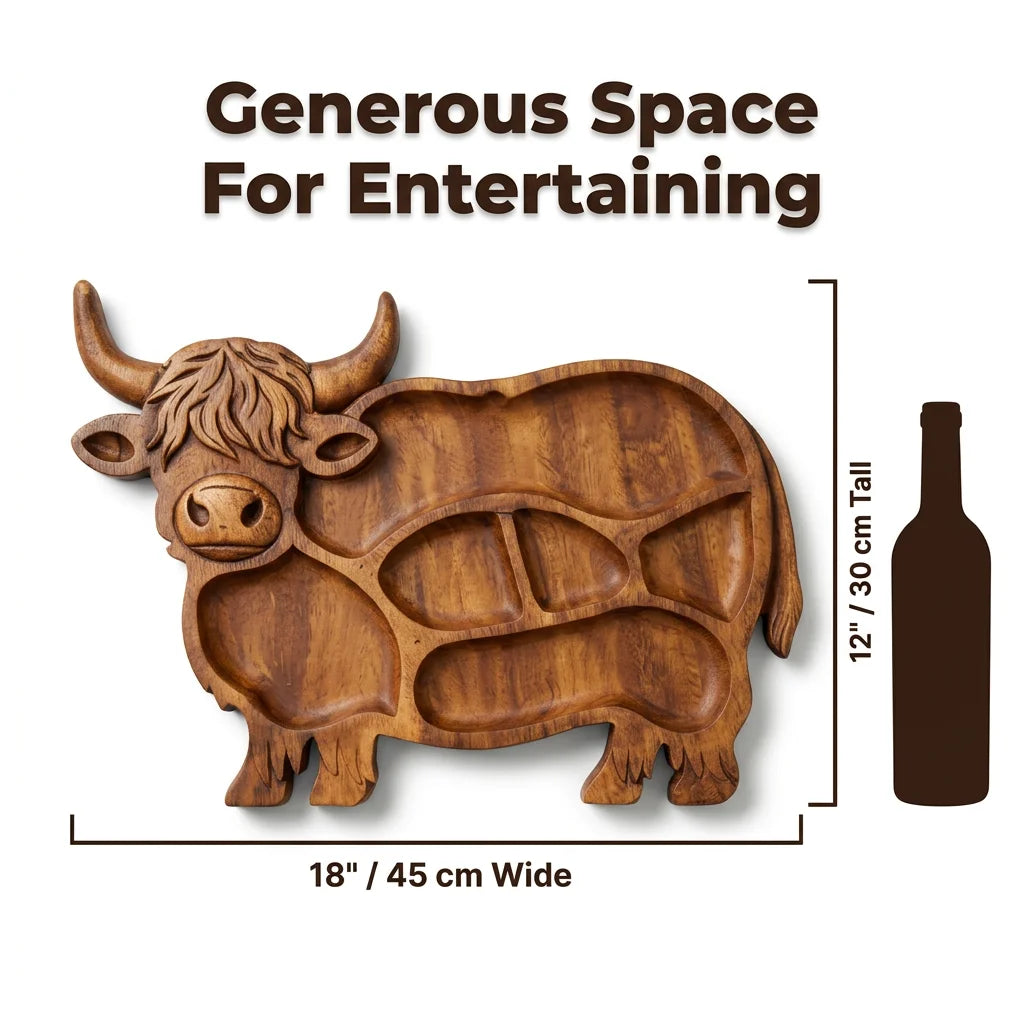 NeatTray™ - Hand-carved solid wood highland cow serving board
