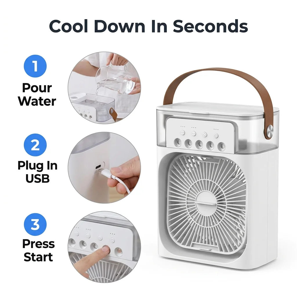 AquaBreeze™ - Compact desk air cooler with LED night light