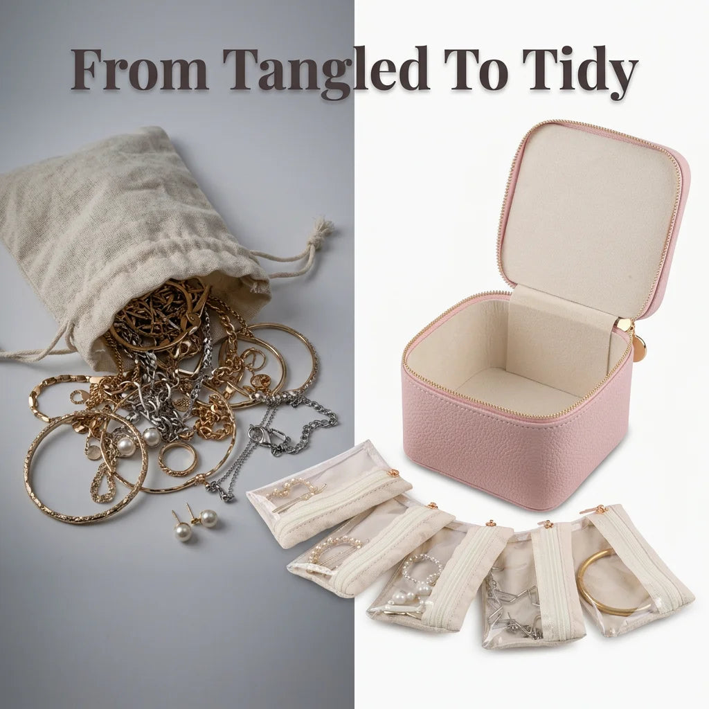 JewelZip™ - Portable jewelry organizer with 12 secure zipper pockets