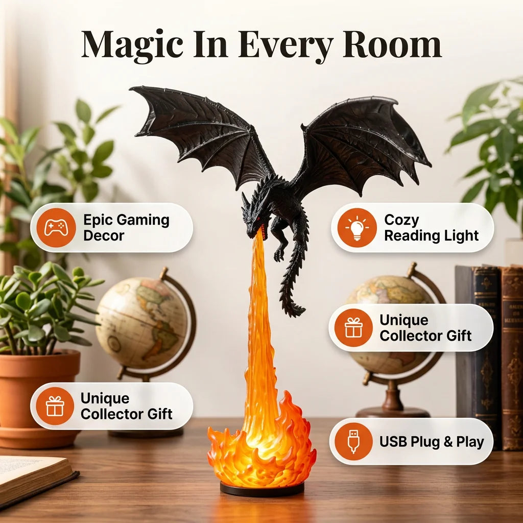 DragonGlow™ - Fire-Breathing Fantasy Bookshelf Lamp