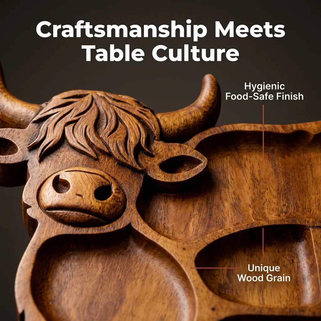 NeatTray™ - Hand-carved solid wood highland cow serving board