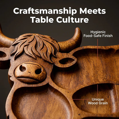 NeatTray™ - Hand-carved solid wood highland cow serving board