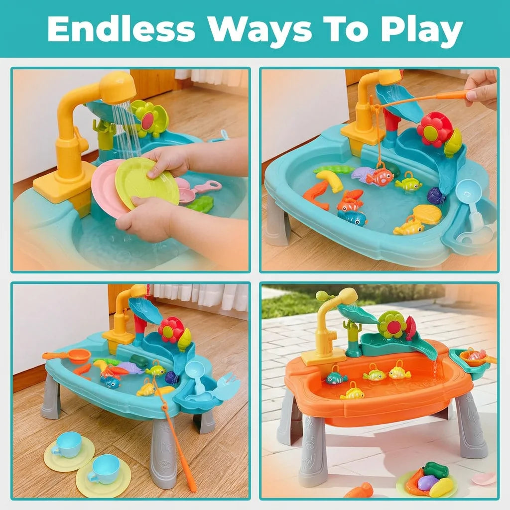 FunSink™ - 2-in-1 Pretend Kitchen and Fishing Water Table