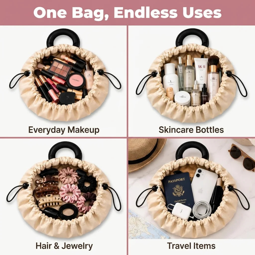 FlexBag™ - Instant-access drawstring makeup organizer