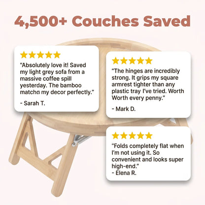FlexTray™ - Flexible solid wood armrest table for drinks and snacks