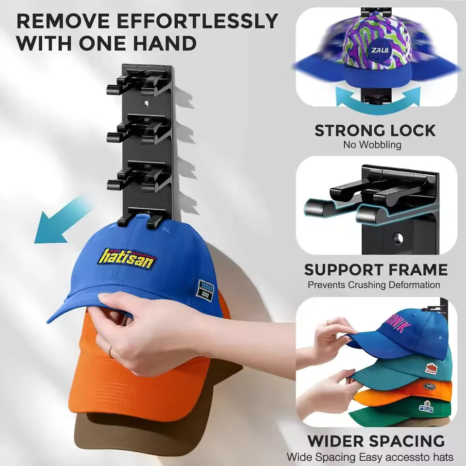HatStack™ - Space-Saving Wall Organizer for 10 Caps