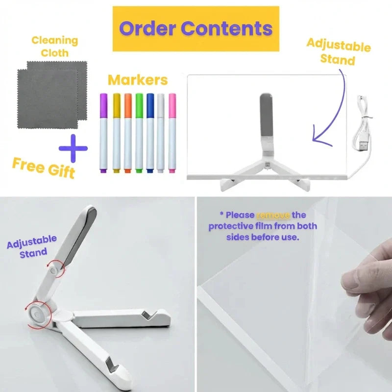 GlowPad™ - Reusable LED Drawing Board with Instant Erase Technology