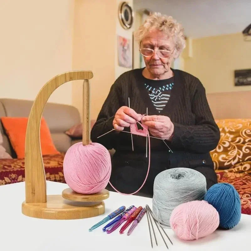 Wooden Yarn Holder Spinning Knitting Tools Crochet Yarn Holder Rotating Magnetic Thread Spool Wool Ball Winder Rotation Spinner