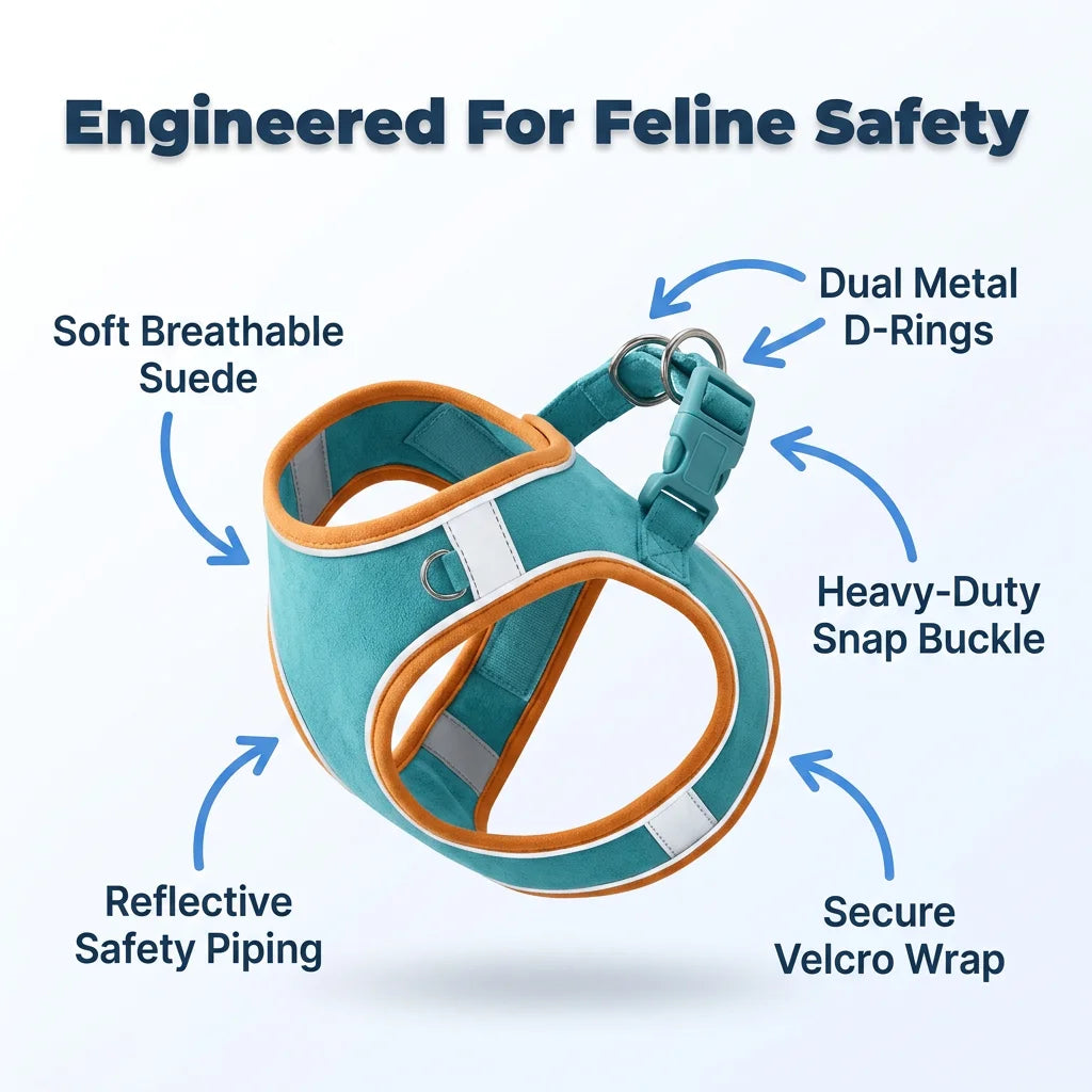 SafeWalk™ - Comfortable cat harness with reflective strips for nighttime safety