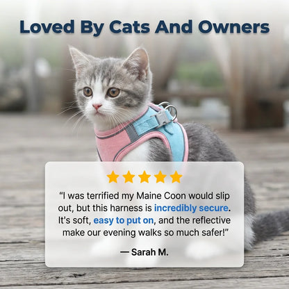 SafeWalk™ - Comfortable cat harness with reflective strips for nighttime safety
