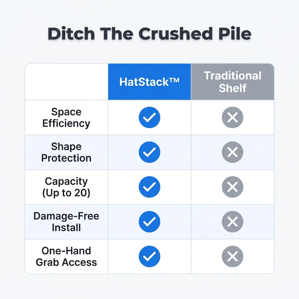 HatStack™ - Space-Saving Wall Organizer for 10 Caps