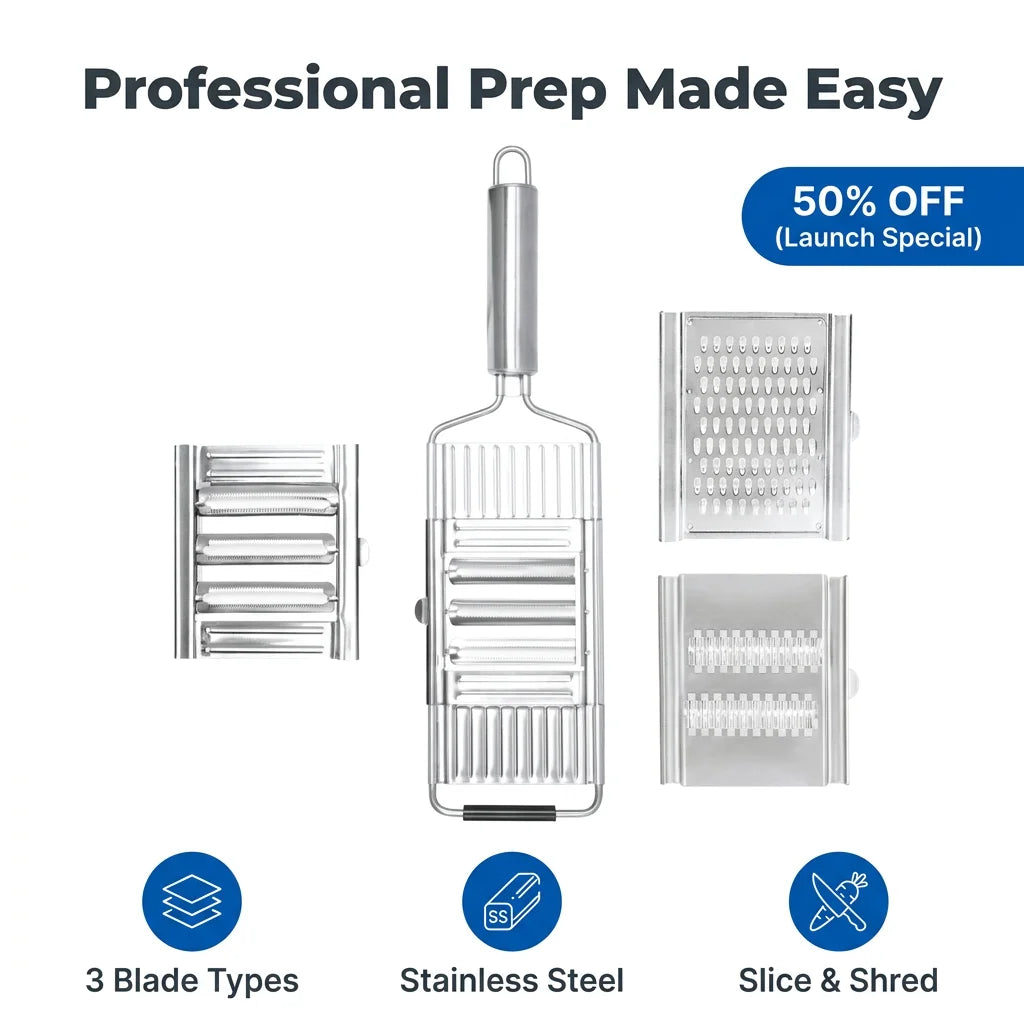MultiBlade™ - 3-in-1 stainless steel vegetable slicer grater and shredder